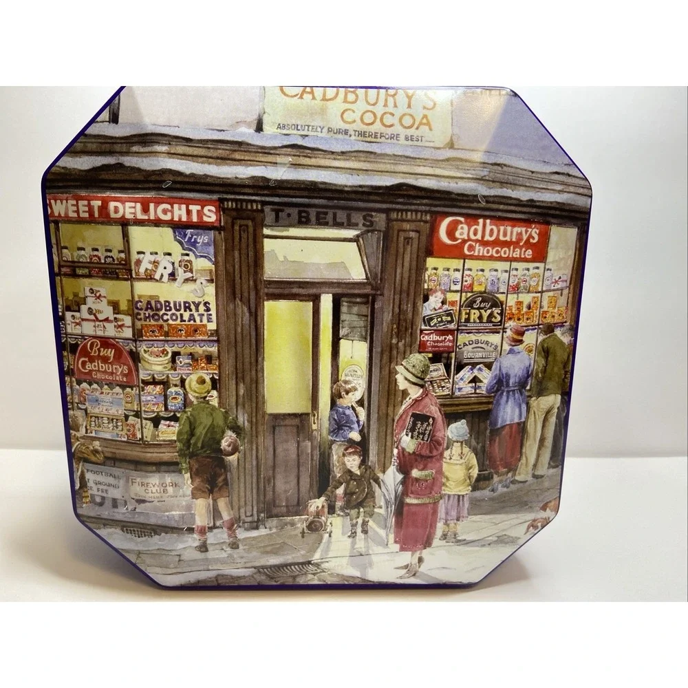 Cadbury Vintage Style Octagonal Cookie‎ Tin Sweet Shop Illustration Purple 700g